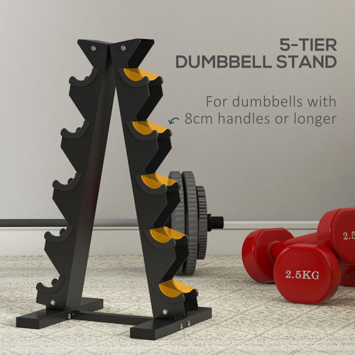 5-Tier Dumbbell Rack With 6 Hexagonal Rubber Dumbbells 2x4kg, 2x5kg, 2x6kg, Dumbbell Storage Stand Holder With Weights Sets For Home Gym Fitness, Black